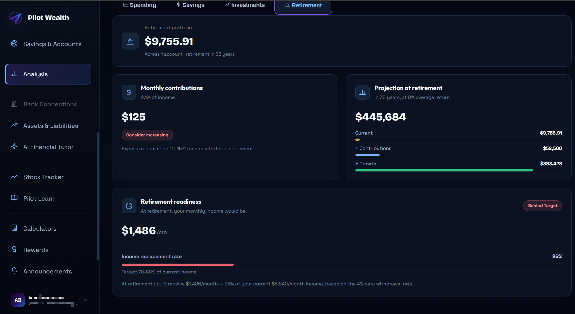 Pilot Wealth advanced spending analysis